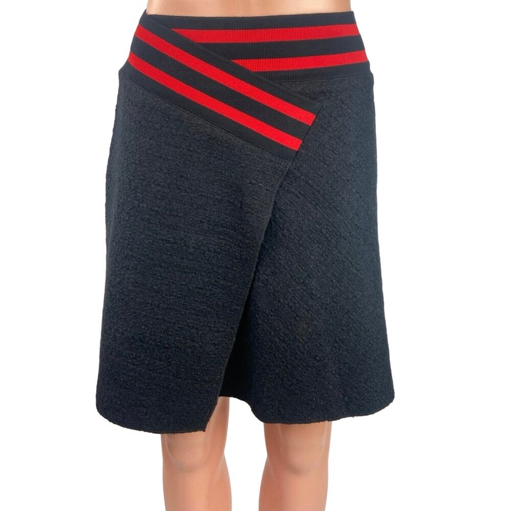 Maje Black Jispe Textured Asymmetric Elastic Waist Pull On A-Line Mini Skirt L